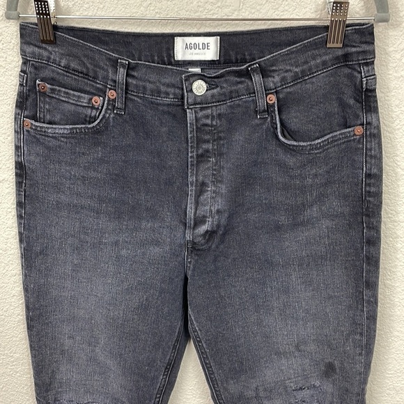 Agolde Nico High Rise Slim in Cassette Black Jeans Knee Rips Distressed Sz 30 - Picture 6 of 14